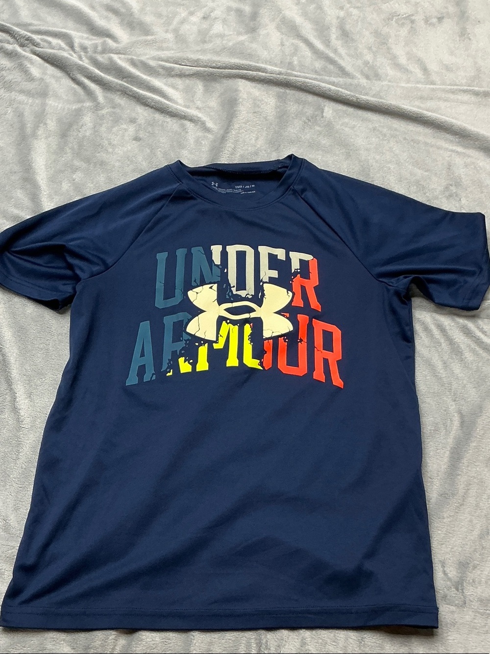 Under Armour Boys Navy Short Sleeve Tee with Multicolor Logo